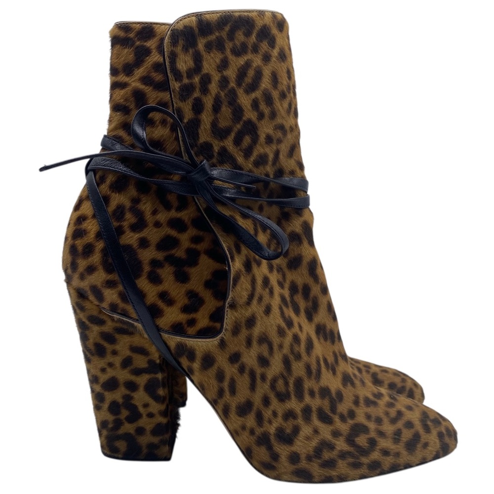 Sergio Rossi Womens Shoes Leopard Heeled Boots Sz 11 Leather Calf Hair Italy - Picture 2 of 12